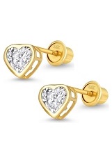 yellow gold white cubic zirconia baby birthstone earrings